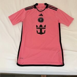 Adidas Pink Soccer Jersey with Black Logos Messi Miami